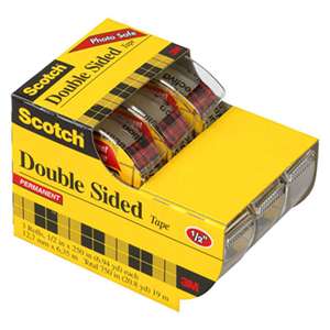 3M/COMMERCIAL TAPE DIV. 665 Double-Sided Permanent Tape in Hand Dispenser, 1/2" x 250", Clear, 3/Pack