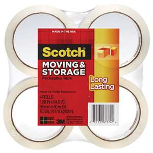 3M/COMMERCIAL TAPE DIV. Moving & Storage Tape, 1.88" x 54.6yds, 3" Core, Clear, 4 Rolls/Pack