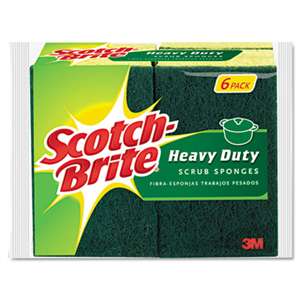 3M/COMMERCIAL TAPE DIV. Heavy-Duty Scrub Sponge, 4 1/2" x 2 7/10" x 3/5", Green/Yellow, 6/Pack