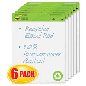 3M/COMMERCIAL TAPE DIV. Self Stick Easel Pads, 25 x 30, White, Recycled, 6 30 Sheet Pads/Carton