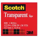 Scotch 600121296 Transparent Tape, 1/2" x 1296", 1" Core, Clear