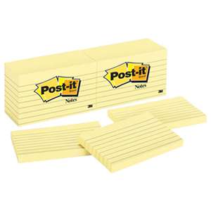 3M/COMMERCIAL TAPE DIV. Original Pads in Canary Yellow, 3 x 5, Lined, 100-Sheet, 12/Pack