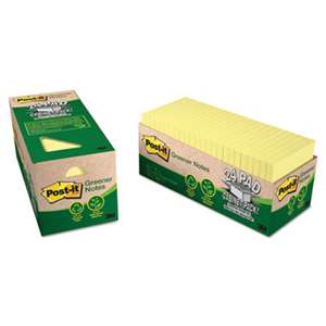 3M/COMMERCIAL TAPE DIV. Greener Note Pad Cabinet Pack, 3 x 3, Canary Yellow, 75-Sheet, 24/Pack