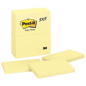 3M/COMMERCIAL TAPE DIV. Original Pads in Canary Yellow, 3 x 5, 100-Sheet, 12/Pack