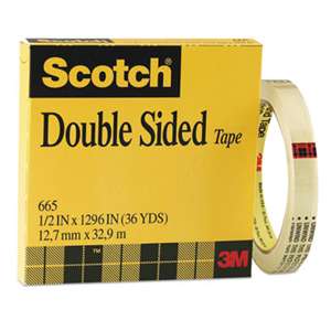 3M/COMMERCIAL TAPE DIV. Double-Sided Tape, 1/2" x 1296", 3" Core, Clear