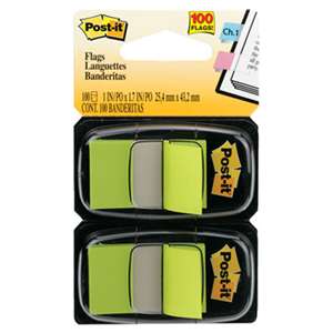 3M/COMMERCIAL TAPE DIV. Standard Page Flags in Dispenser, Bright Green, 100 Flags/Dispenser