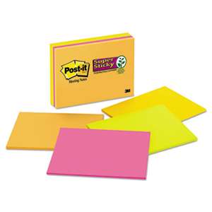 3M/COMMERCIAL TAPE DIV. Super Sticky Meeting Notes in Rio de Janeiro Colors, 8 x 6, 45-Sheet, 4/Pack