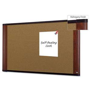 3M/COMMERCIAL TAPE DIV. Cork Bulletin Board, 36 x 24, Aluminum Frame w/Mahogany Wood Grained Finish