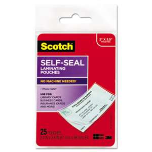 3M/COMMERCIAL TAPE DIV. Self-Sealing Laminating Pouches, 9.5 mil, 2 7/16 x 3 7/8, Business Card Size, 25