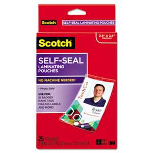 3M/COMMERCIAL TAPE DIV. Self-Sealing Laminating Pouches w/Clip, 12.5 mil, 2 15/16 x 4 1/16, 25/Pack