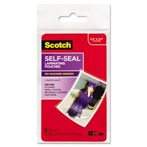 3M/COMMERCIAL TAPE DIV. Self-Sealing Laminating Pouches, Glossy, 2 13/16 x 3 15/16, Wallet Size, 5/Pack