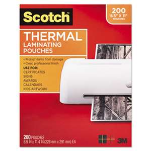 3M/COMMERCIAL TAPE DIV. Letter Size Thermal Laminating Pouches, 3 mil, 11 2/5 x 8 9/10, 200 per Pack