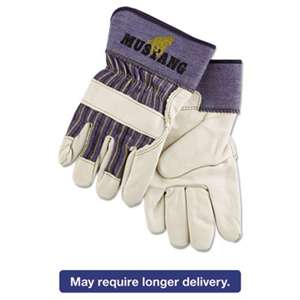 MCR SAFETY Mustang Leather Palm Gloves, Blue/Cream, X-Large, Dozen