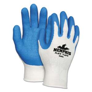 MCR SAFETY FlexTuff Latex Dipped Gloves, White/Blue, Large, 12 Pairs