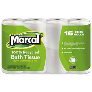 Marcal 16466 100% Recycled Two-Ply Toilet Tissue, White, 96 Rolls/Carton