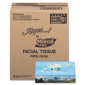 Marcal 3305CT Aspen 100% Recycled Facial Tissue, 2-Ply, White, 144 Sheet/Box