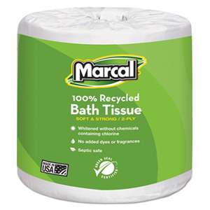 MARCAL MANUFACTURING, LLC 100% Recycled Two-Ply Bath Tissue, White, 48 Rolls/Carton