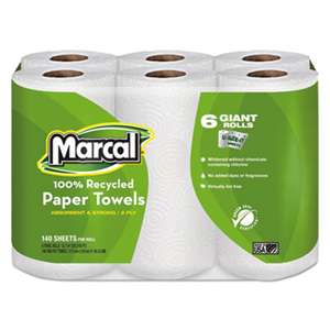 MARCAL MANUFACTURING, LLC 100% Recycled Roll Towels, 5 1/2 x 11, 140/Roll, 6 Rolls/Pack