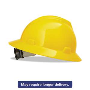 SAFETY WORKS V-Gard Full-Brim Hard Hats, Ratchet Suspension, Size 6 1/2 - 8, Yellow