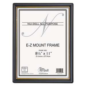 NuDell 11880 EZ Mount Document Frame with Trim Accent, Plastic, 8-1/2 x 11, Black/Gold