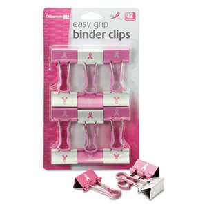OFFICEMATE INTERNATIONAL CORP. Breast Cancer Awareness Medium Easy Grip Binder Clips, Pink/White, 12/Pack