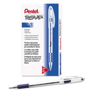 PENTEL OF AMERICA R.S.V.P. Stick Ballpoint Pen, .7mm, Trans Barrel, Blue Ink, Dozen
