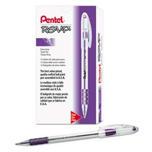 PENTEL OF AMERICA R.S.V.P. Stick Ballpoint Pen, .7mm, Trans Barrel, Violet Ink, Dozen