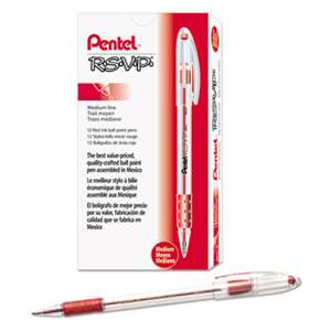 PENTEL OF AMERICA R.S.V.P. Stick Ballpoint Pen, 1mm, Trans Barrel, Red Ink, Dozen