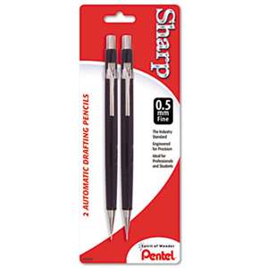 PENTEL OF AMERICA Sharp Mechanical Drafting Pencil, 0.5 mm, Black Barrel, 2/Pack