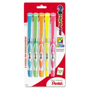 PENTEL OF AMERICA 24/7 Highlighter, Chisel Tip, Blue/Green/Orange/Pink/Yellow Ink, 5/Set