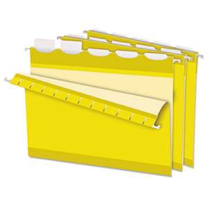 ESSELTE PENDAFLEX CORP. Colored Reinforced Hanging Folders, 1/5 Tab, Letter, Yellow, 25/Box