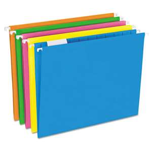 ESSELTE PENDAFLEX CORP. Glow Hanging File Folders, 1/5 Tab, Letter, Glow Assorted, 25/Box