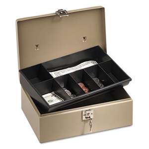 PM COMPANY Lock'n Latch Steel Cash Box w/7 Compartments, Key Lock, Pebble Beige