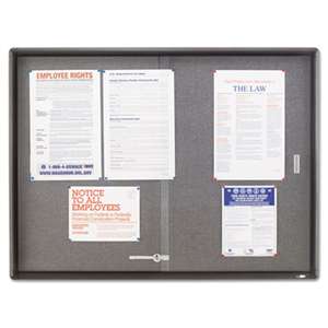 ACCO BRANDS, INC. Enclosed Bulletin Board, Fabric/Cork/Glass, 48 x 36, Gray, Aluminum Frame