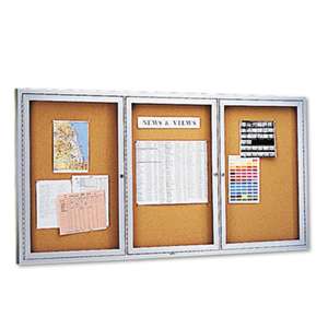 ACCO BRANDS, INC. Enclosed Bulletin Board, Natural Cork/Fiberboard, 72 x 36, Silver Aluminum Frame