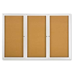 ACCO BRANDS, INC. Enclosed Bulletin Board, Natural Cork/Fiberboard, 72 x 48, Silver Aluminum Frame