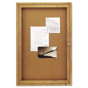 ACCO BRANDS, INC. Enclosed Bulletin Board, Natural Cork/Fiberboard, 24 x 36, Oak Frame