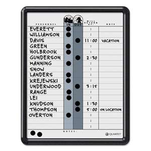 QUARTET MFG. Employee In/Out Board, Porcelain, 11 x 14, Gray, Black Plastic Frame