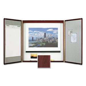 ACCO BRANDS, INC. Marker Board Cabinet with Projection Screen, 48 x 48 x 24, White/Mahogany Frame