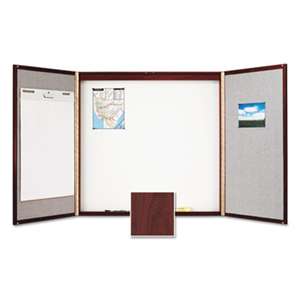 ACCO BRANDS, INC. Cabinet, Fabric/Porcelain-on-Steel, 48 x 48 x 2, Beige/White, Mahogany Frame