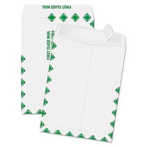 QUALITY PARK PRODUCTS Redi-Strip Catalog Envelope, 9 x 12, First Class Border, White, 100/Box