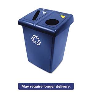 RUBBERMAID COMMERCIAL PROD. Glutton Recycling Station, Two-Stream, 46 gal, Blue