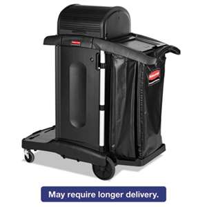 RUBBERMAID COMMERCIAL PROD. Executive High Security Janitorial Cleaning Cart, 23-1/10 x 39-3/5 x 27-1/2, Blk