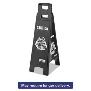 Rubbermaid Commercial 1867509 Executive 4-Sided Multi-Lingual Caution Sign, Black/White, 11 9/10 x 38