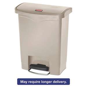 RUBBERMAID COMMERCIAL PROD. Slim Jim Resin Step-On Container, Front Step Style, 8 gal, Beige