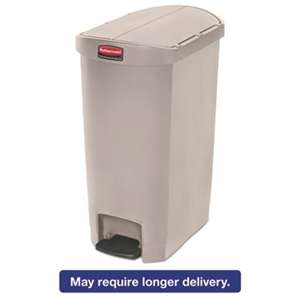 RUBBERMAID COMMERCIAL PROD. Slim Jim Resin Step-On Container, End Step Style, 13 gal, Beige