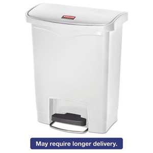 RUBBERMAID COMMERCIAL PROD. Slim Jim Resin Step-On Container, Front Step Style, 8 gal, White