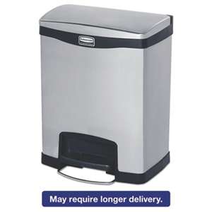 RUBBERMAID COMMERCIAL PROD. Slim Jim Stainless Steel Step-On Container, Front Step Style, 8 gal, Black
