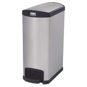 RUBBERMAID COMMERCIAL PROD. Slim Jim Stainless Steel Step-On Container, End Step Style, 13 gal, Black