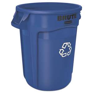 RUBBERMAID COMMERCIAL PROD. Brute Recycling Container, Round, 32 gal, Blue